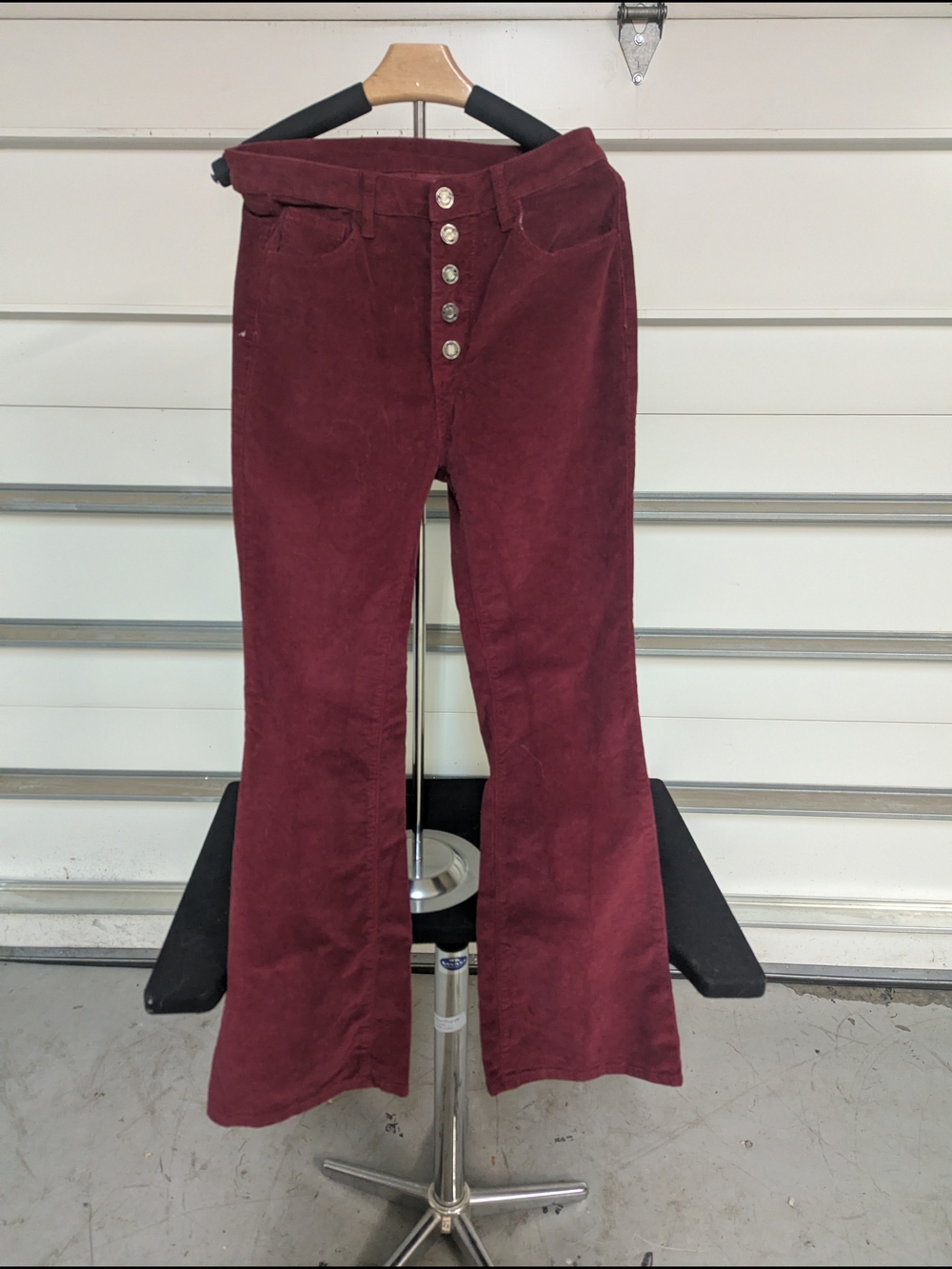Women's Burgundy Flared Corduroy Jeans with Button-Fly